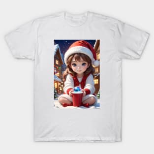 Charming Little Girl in Christmas Attire T-Shirt